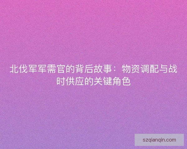 北伐军军需官的背后故事：物资调配与战时供应的关键角色